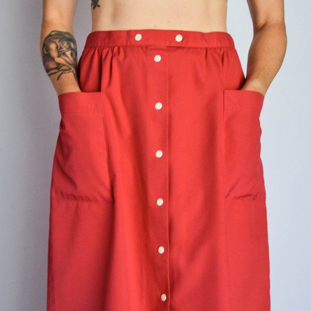 Vintage western Madewell-style magenta cotton midi skirt
